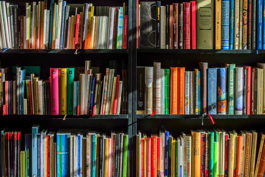 Estantería de madera negra con libros