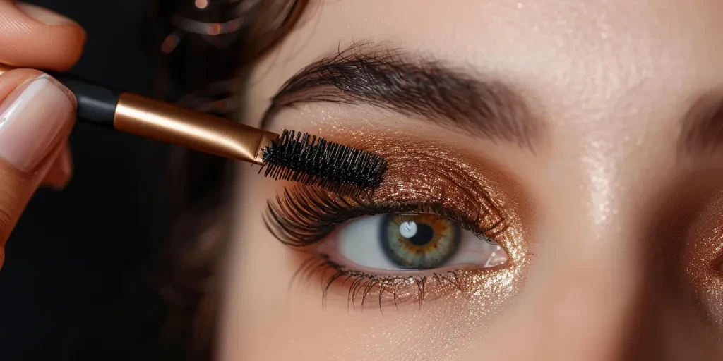 Close up of a woman applying mascara to her eyelashes