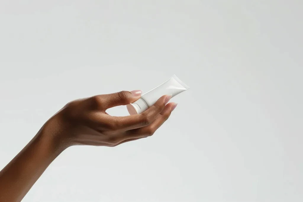 Close up of a woman's hand applying cream