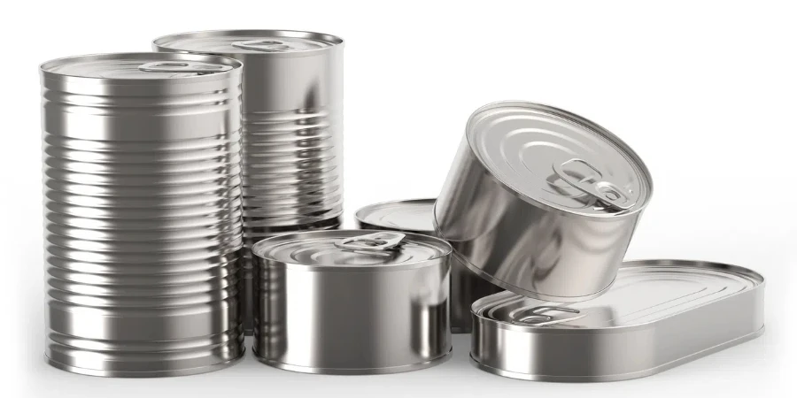 Closed metal tin cans on white background 3D rendering