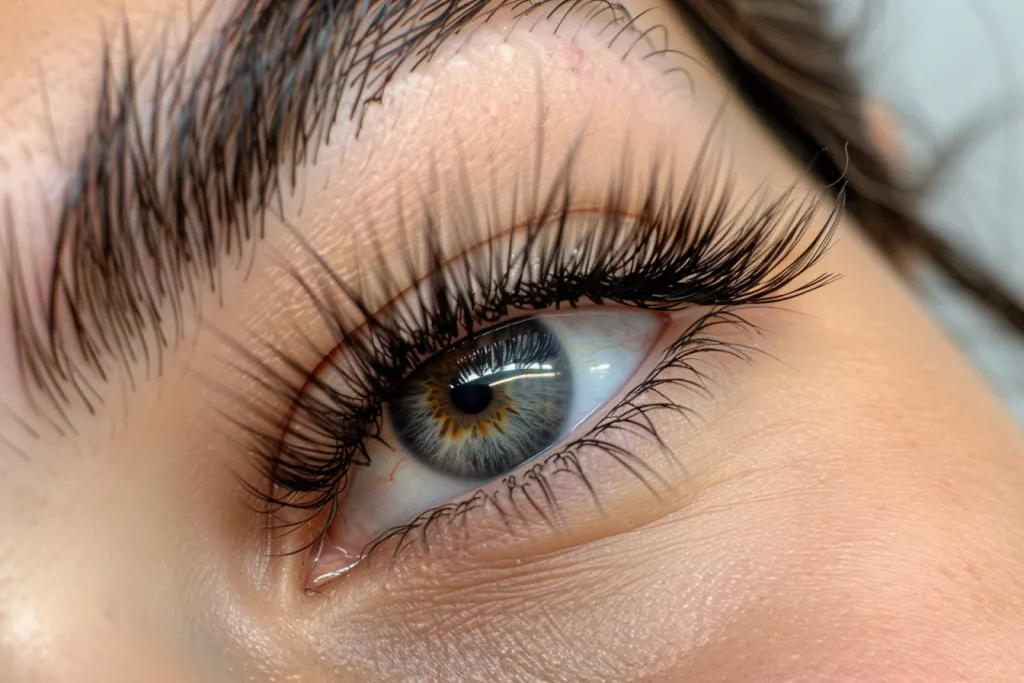 Closeup of a beautiful woman's eye with long