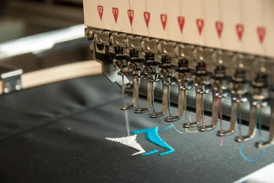 Embroidery machine stiching stock photo