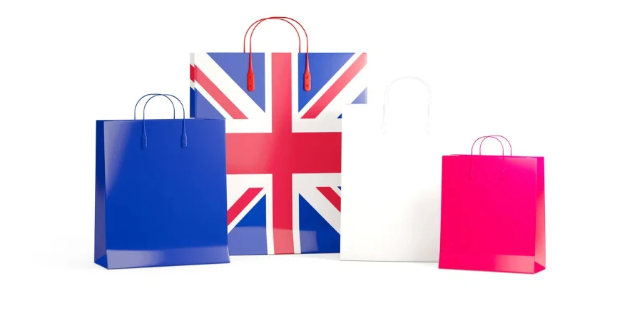 Bandera del reino unido en bolsas de compras