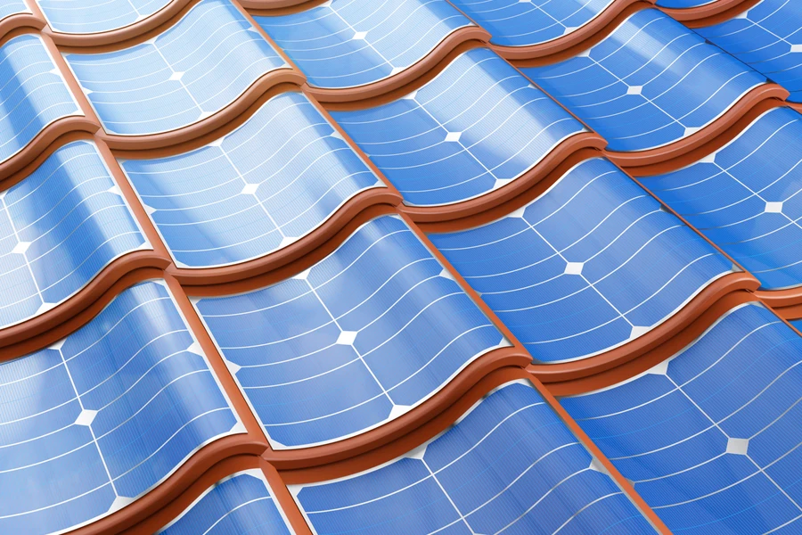 Flexible solar panels installed on curved roof tiles