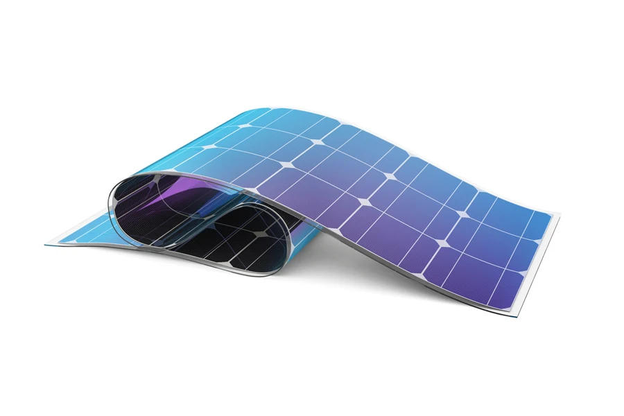 Folded flexible solar panel on a white background