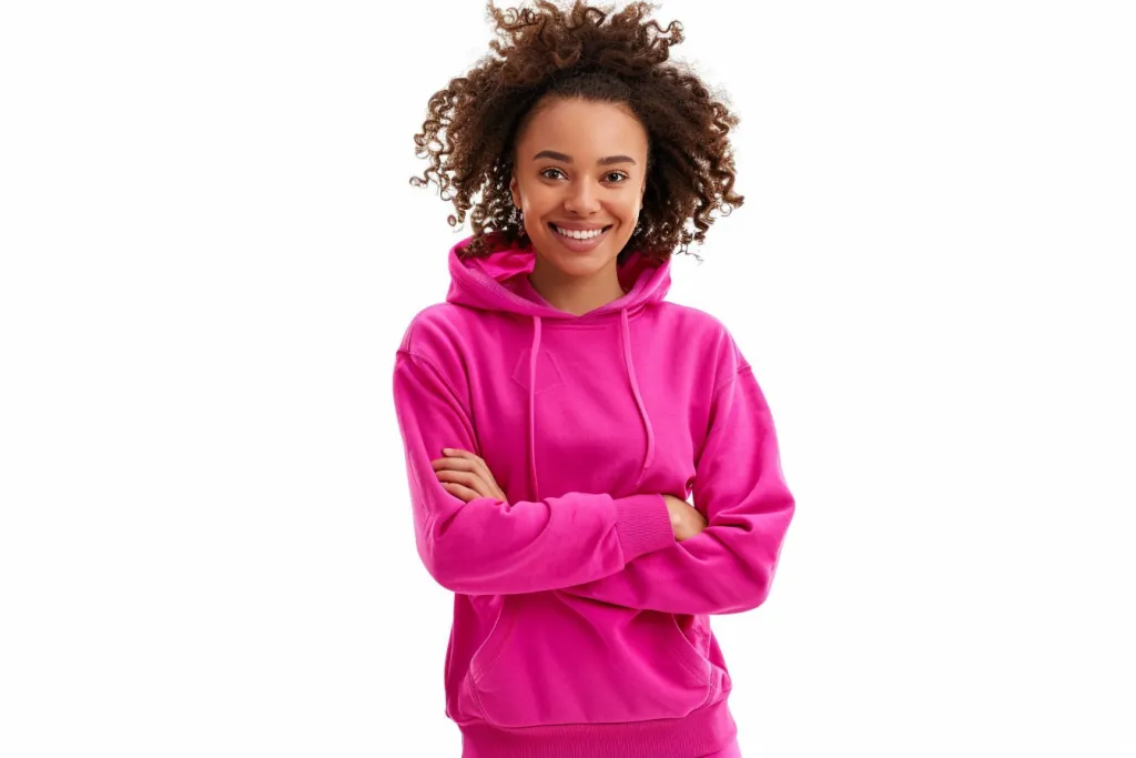 Gere um conjunto de treino rosa atraente e confortável para mulheres