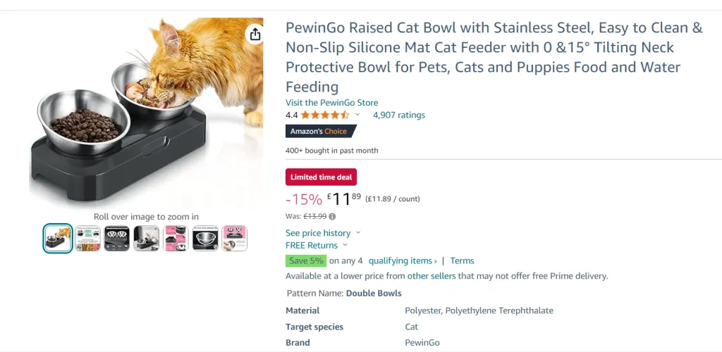 Gamelle surélevée pour chat Pewingo en acier inoxydable