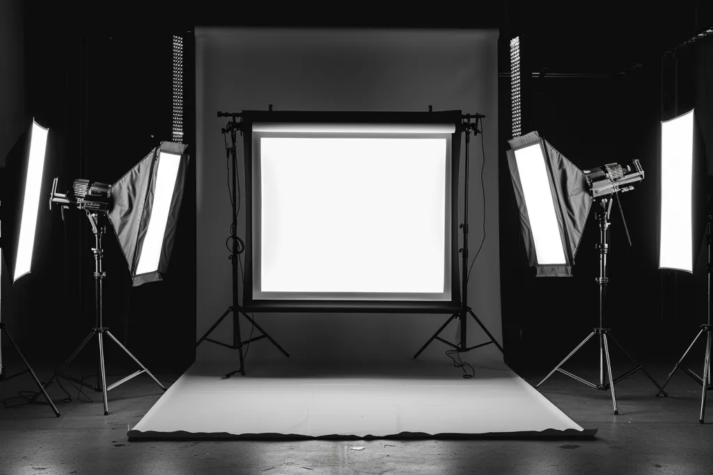 Foto eines modernen Studios mit Softbox-Beleuchtung