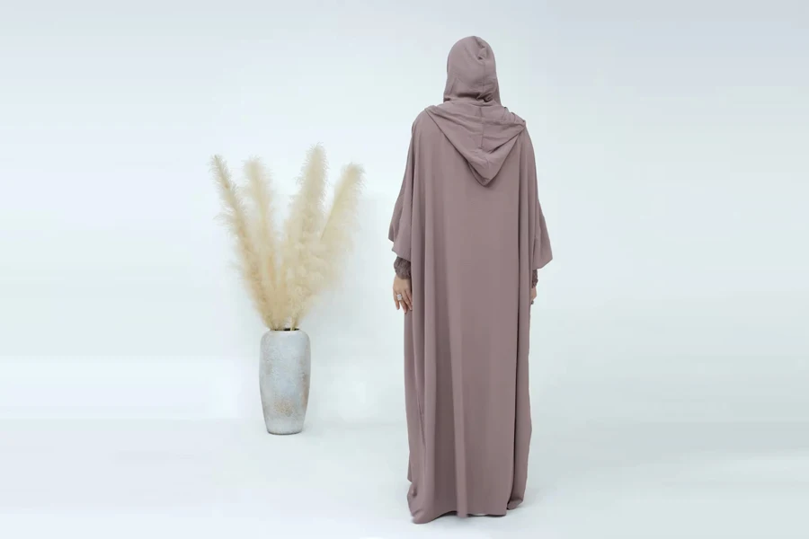 Ramazan İslami Giyim Loriya Kırışıklık Polyester Hoodie Abaya Elbise Alt Kapaklı Müslüman Kadın Abaya Hoodie Günlük Elbiseler