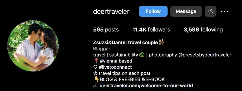 Captura de tela do Instagram do Deertraveler
