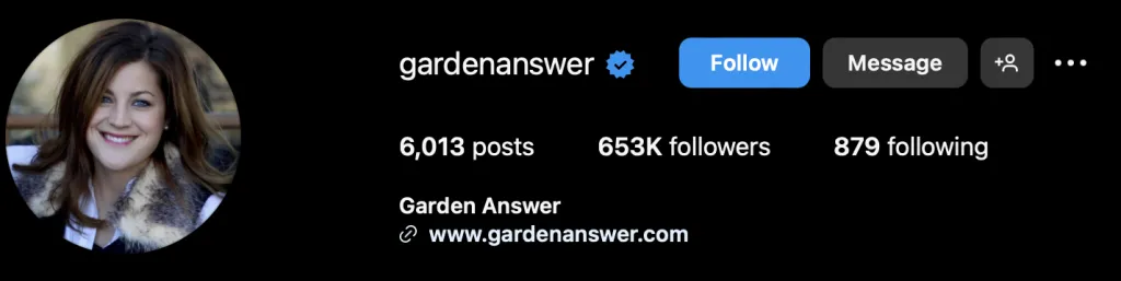 Captura de pantalla del Instagram de GardenAnswer