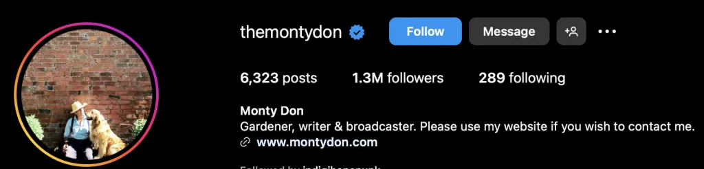 Captura de pantalla del Instagram de Monty Don