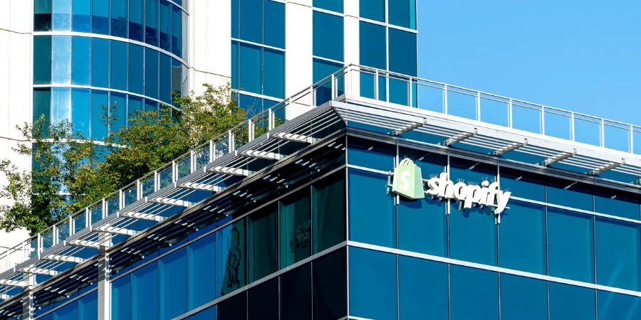 Shopify sign on their headquarters building in Ottawa