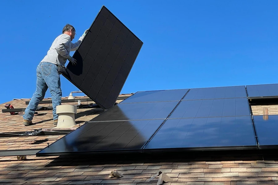 Solar panel installation on a rooftop