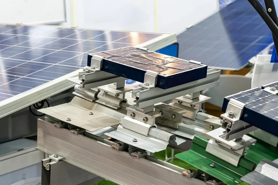Solar panel module being tested in a factory
