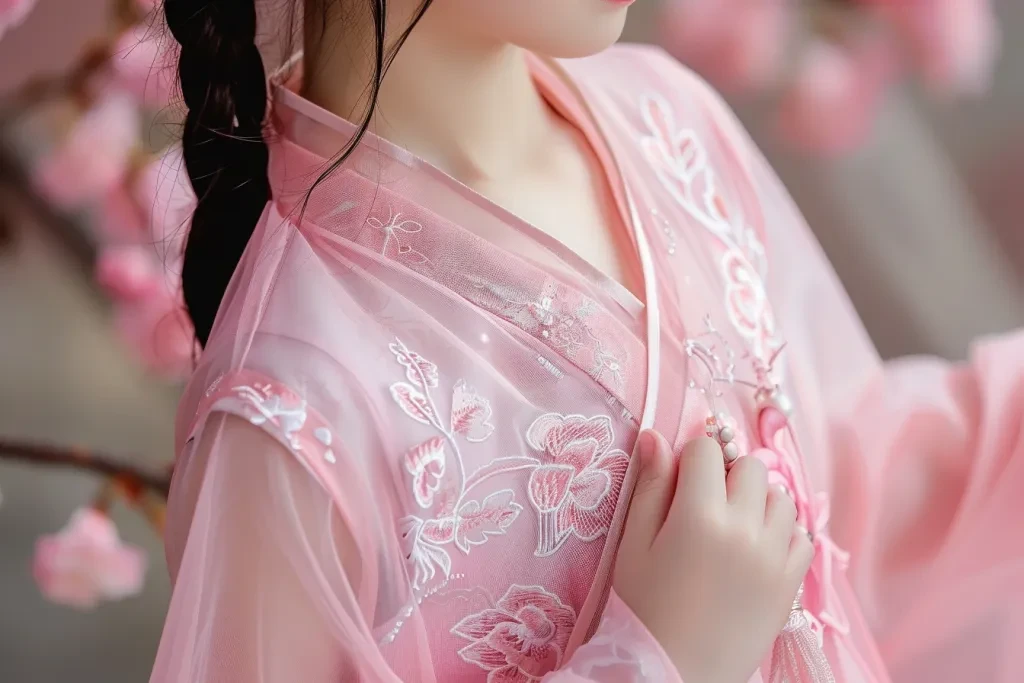 L'abito Hanfu rosa per bambini ha un colletto ricamato