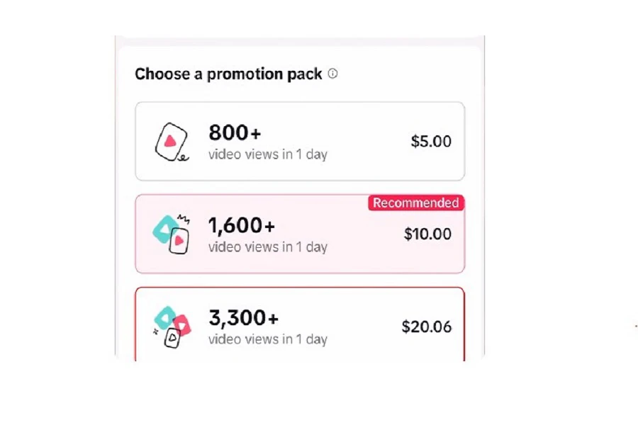 The ‘Choose a promotion pack’ normally offers 3 options