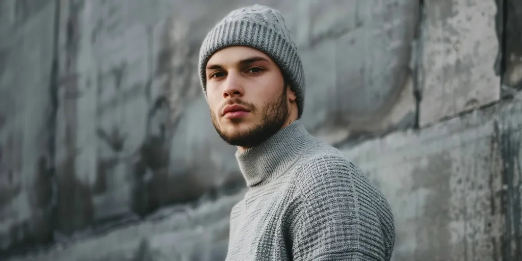 Ce bonnet tricoté gris de haute qualité pour homme n'a pas de cheveux à l'intérieur
