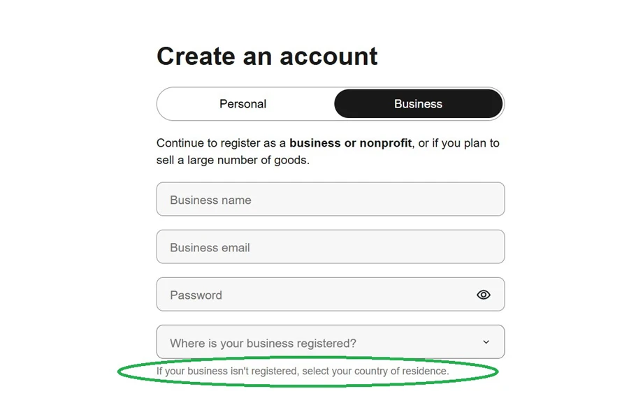 Nicht registrierte Einzelunternehmer können ein Geschäftskonto bei eBay registrieren