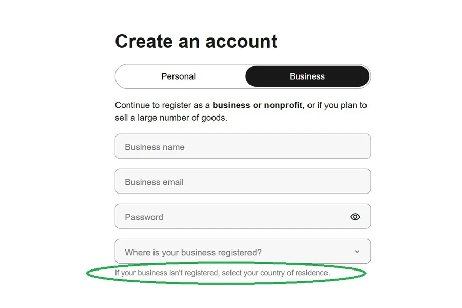 Unregistered sole proprietors can register a business account on eBay