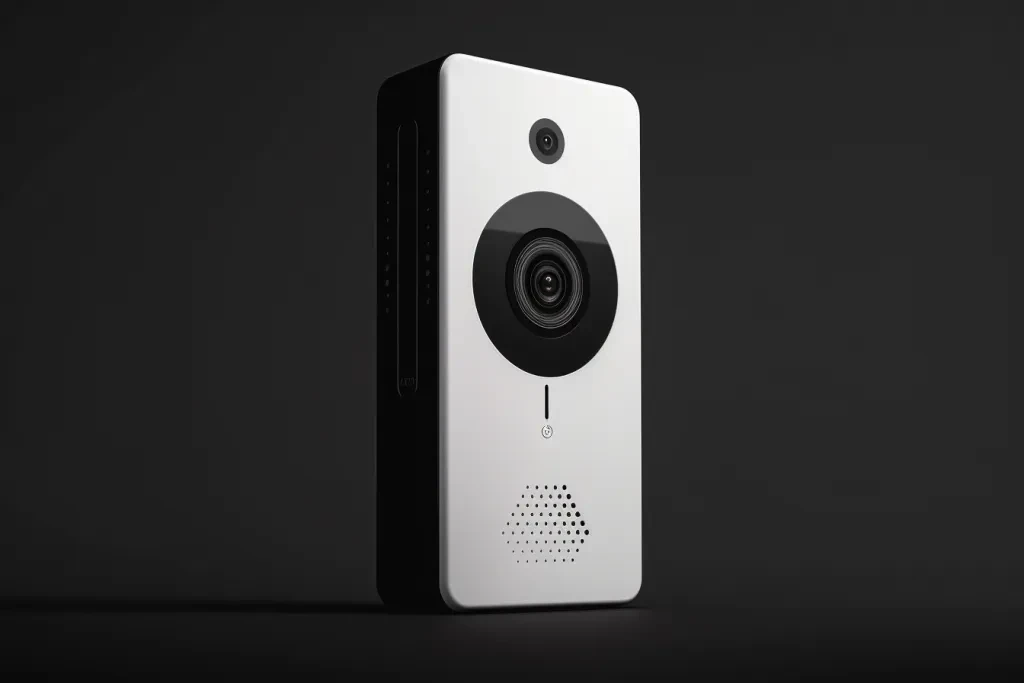 White smart doorbell camera with small speaker