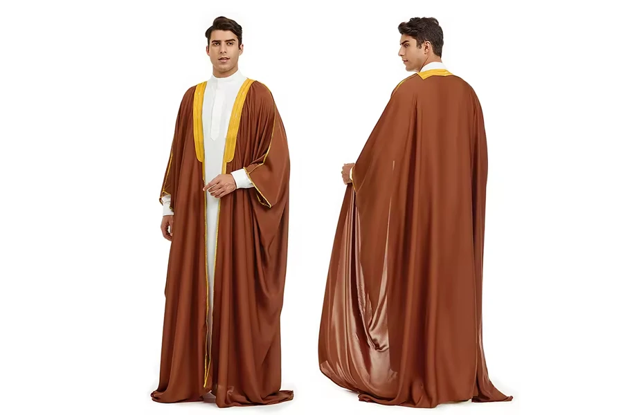 Toptan Bisht Arapça Pelerin İslam Müslüman Dubai Erkekler Bisht Abaya Eid Arap Thobe Suudi Erkekler Elbise