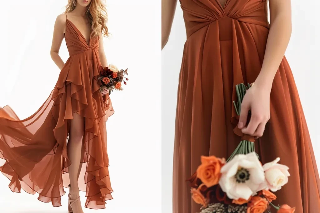 Women's V-Neck Ruffled Chiffon Long Bridesmaid Dress