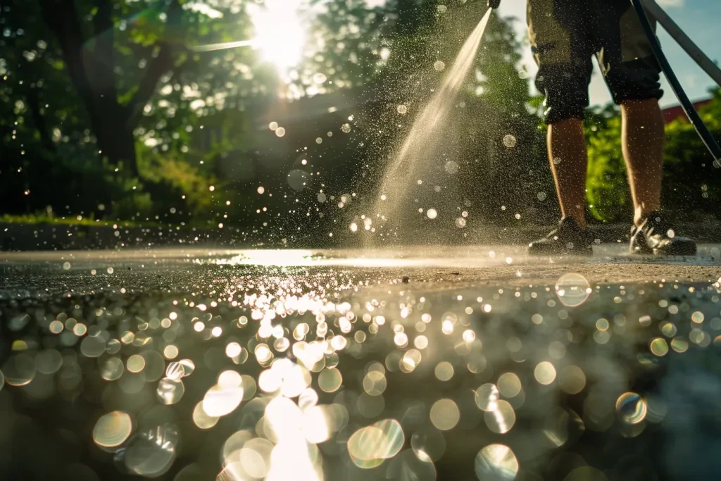 ein Mann, der einen Hochdruck-Wasserstrahl benutzt