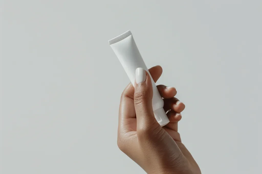 a woman's hand applying cream