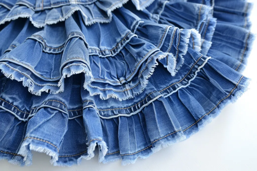 Симпатичная женская джинсовая юбка с оборками