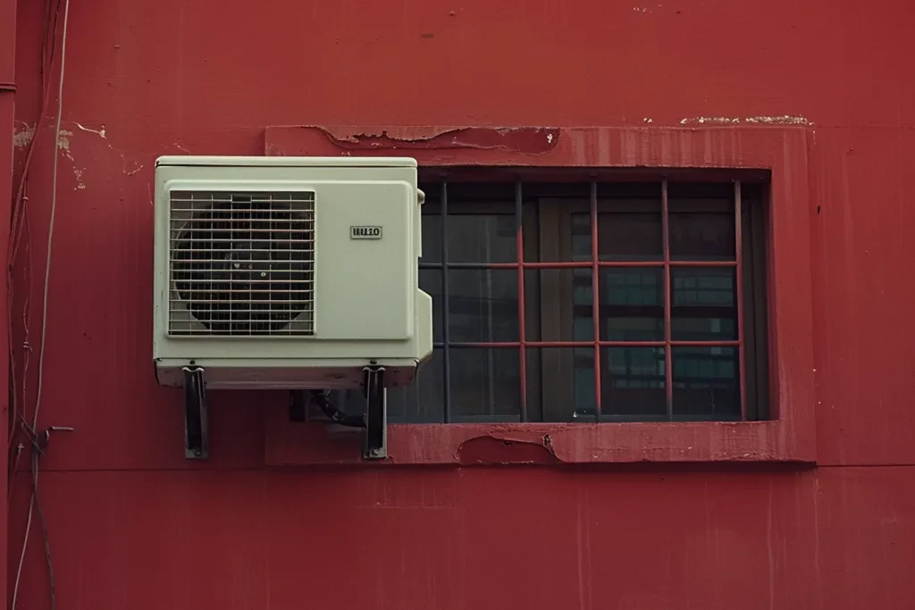 an air conditioner on the window sill