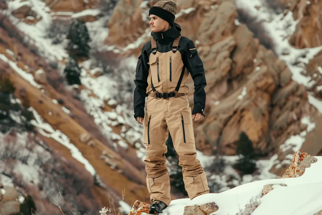 Pantalones de snowboard negros de invierno para hombre con cremalleras.