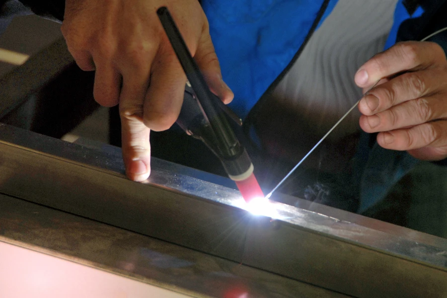 close-up of the work of a welder