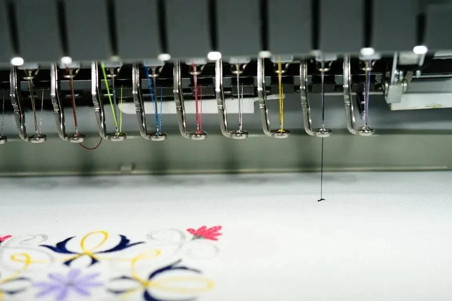 closeup Embroidery machine stitching in Factory