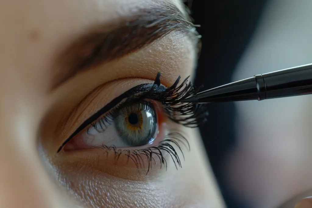 closeup of an eye with winged eyeliner