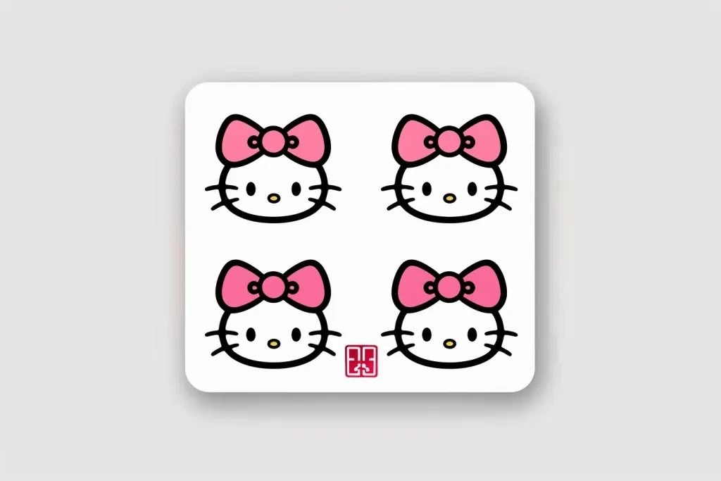 mit vier Hello Kitty-Köpfen in den Farben Pink und Schwarz