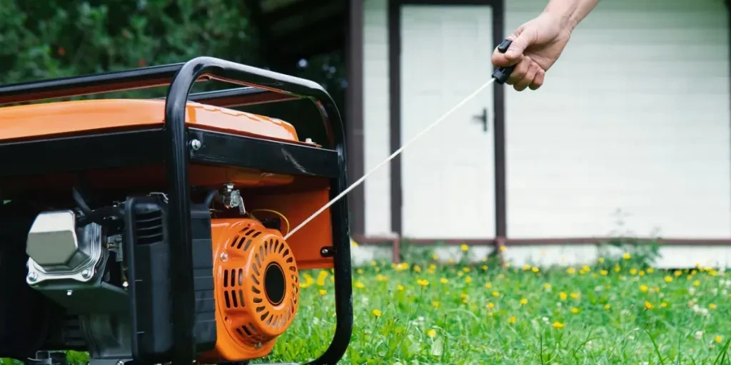 female hand starts a portable electric generator