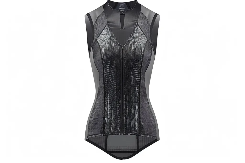 grey mesh sleeveless cycling top with front zipper