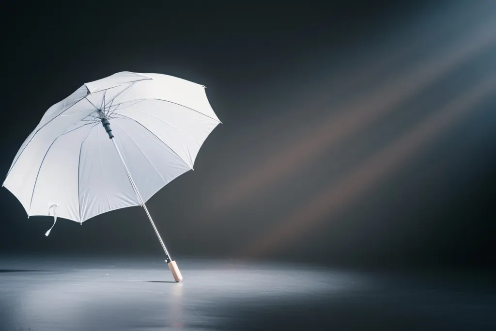 Foto eines weißen Studio-Beleuchtungsschirms vor einem schwarz-grauen Hintergrund