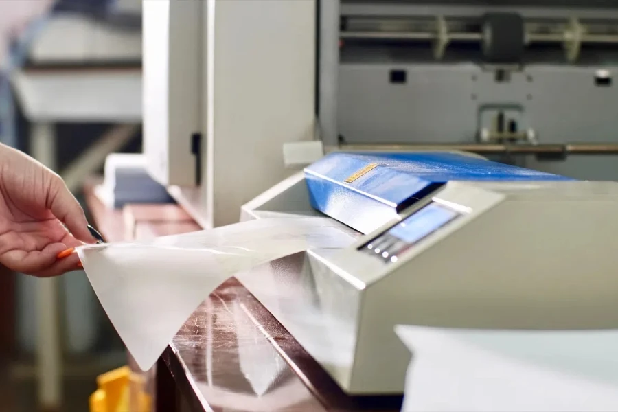 insert laminating film with paper in laminator