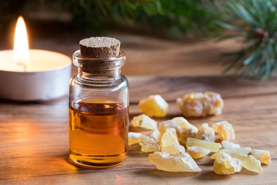 A bottle of frankincense essential oil