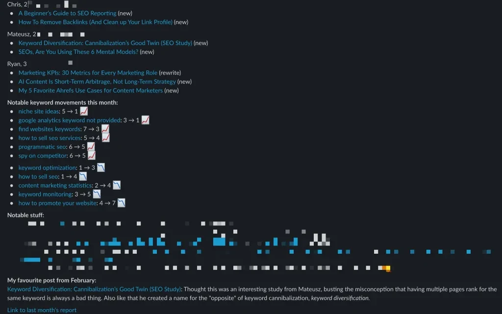 Report semplificato sui contenuti interni.