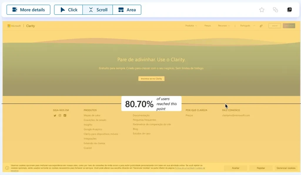 Microsoft Clarity: datos de desplazamiento de página.