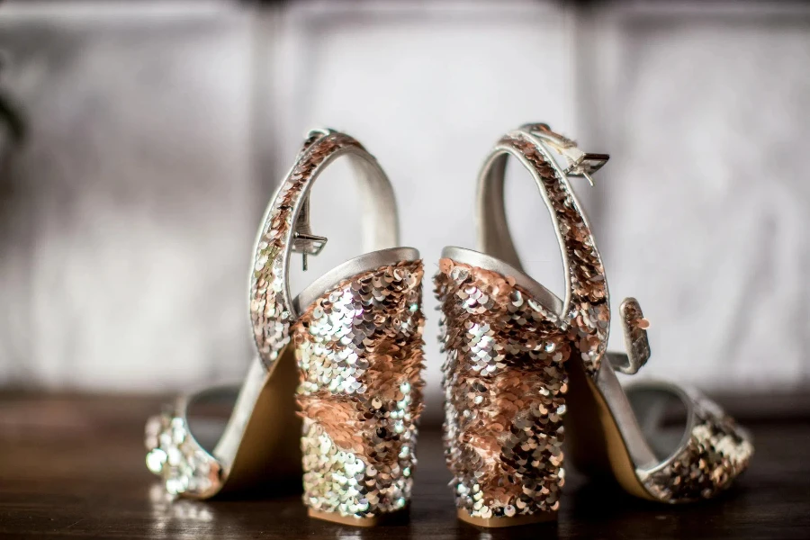 Silver and Bronze Colored Sequin Open-toe Sandals