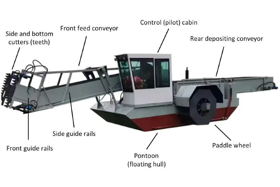 main components of an aquatic harvester with labels