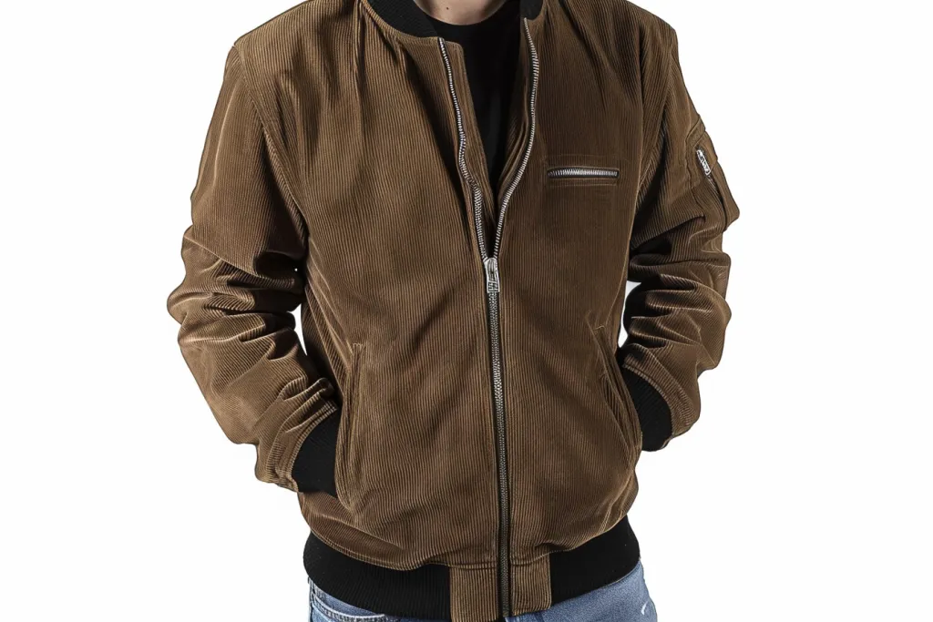 men's bomber jacket in brown corduroy