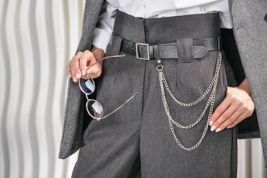 modern women’s  business suit with belt