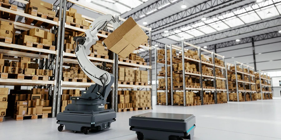 robots dans un entrepôt de distribution intelligent