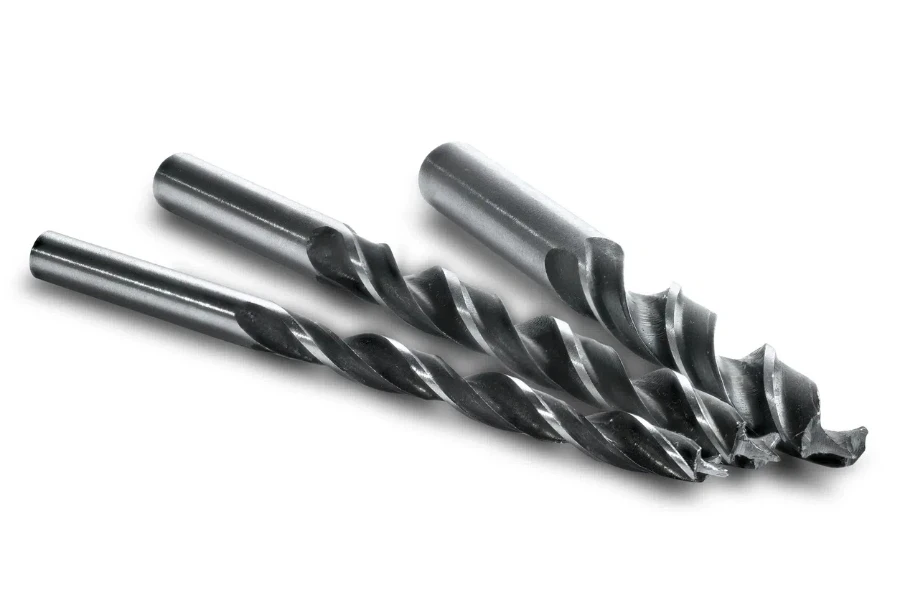 set of different drill bits on isolated background