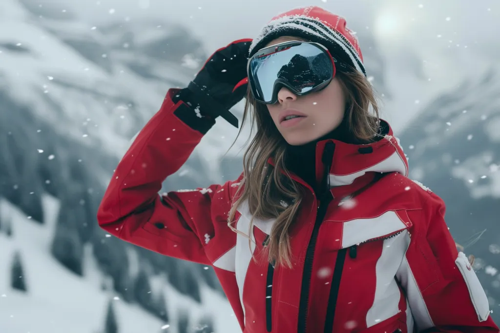 the red and white jacket is worn with gloves